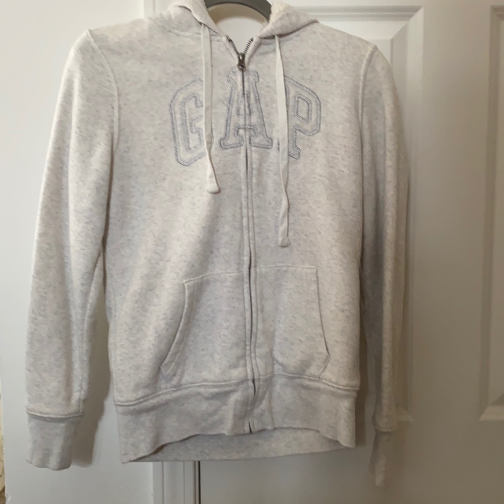 Grey and white fuzzy GAP zip up size extra small.